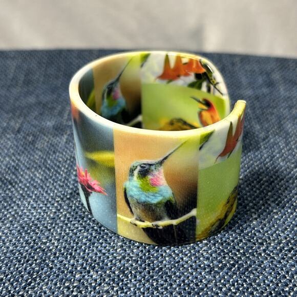 Hummingbird Cuff Bracelet Multi colored Bird Bangle Acrylic Fashion Statement - Picture 3 of 8
